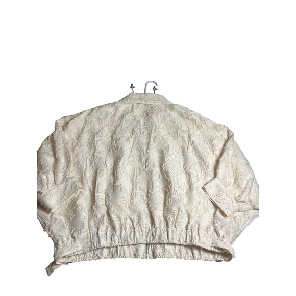 Anthropologie Cropped Lace Bomber Jacket Cream Embroidered Textured Small - Picture 3 of 13